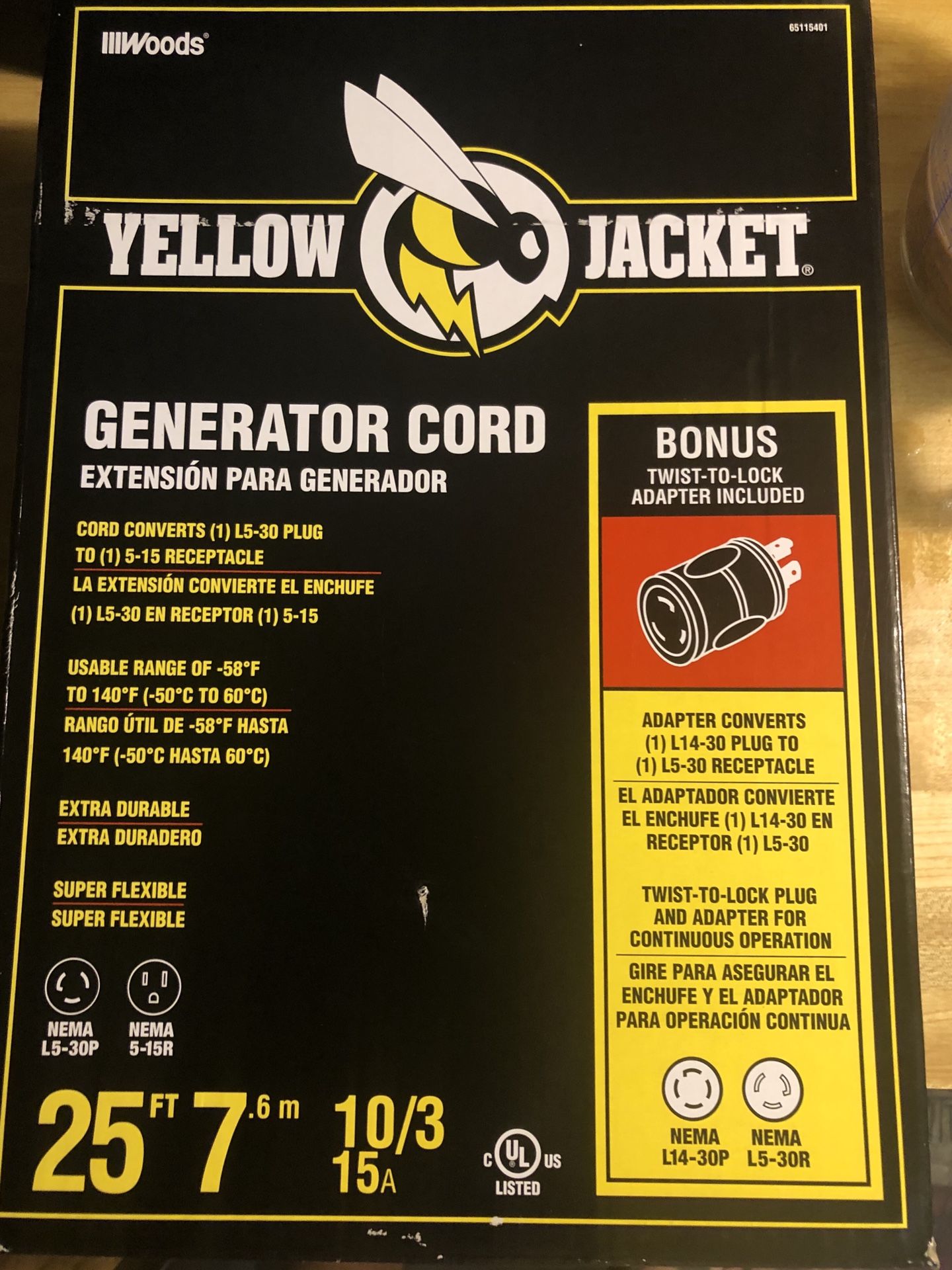 25’ generator cord new with extra adaptor asking 60 in N Lakeland