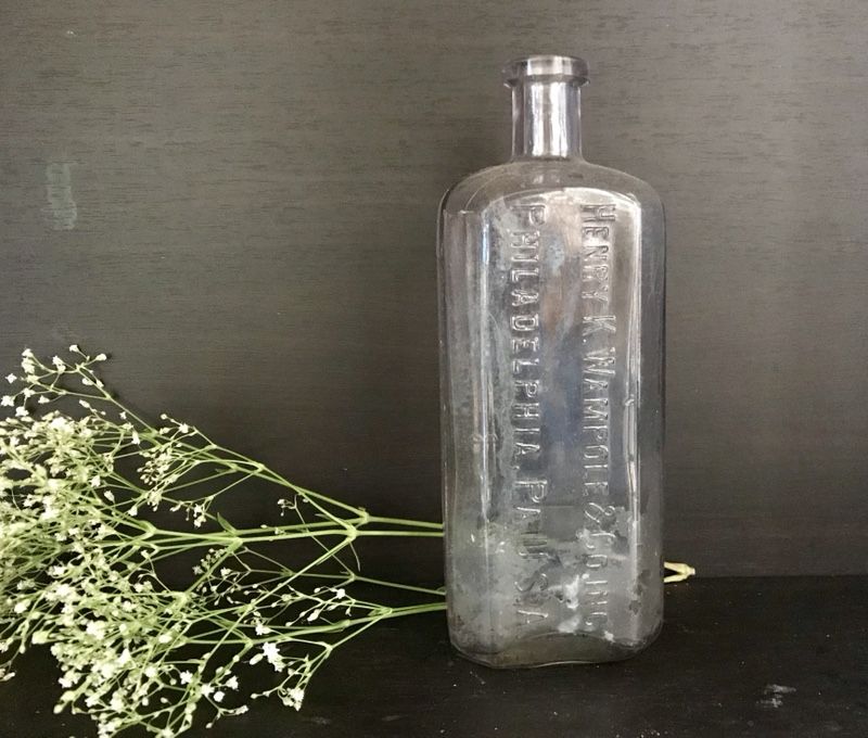 Vintage Henry K. Wampole and Company Medicine Bottle, antique old bottle, embossed, apothecary, pharmacy, Philadelphia