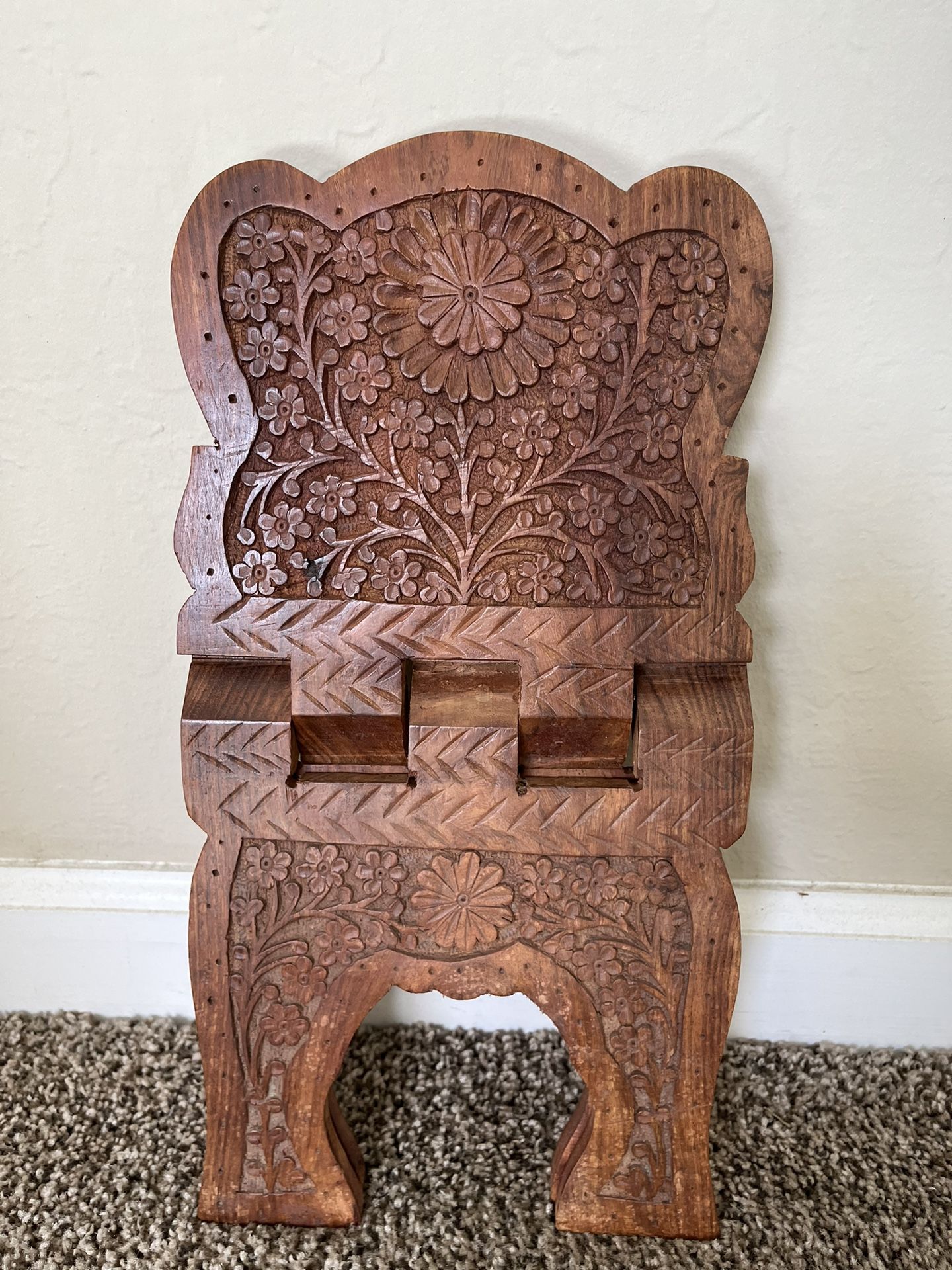 Ornate Hand-carved Indian Wooden Book Stand
