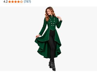 Women’s Medieval Steampunk Jacket, Vintage Halloween Costume, Gothic Corset with Buttons, Tailcoat, Tuxedo, Uniform