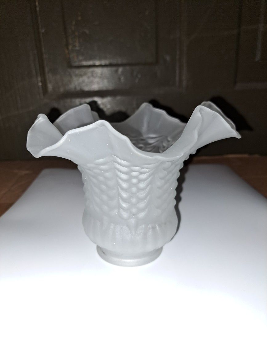 Vintage Frosted Flared Depression Glass Tulip Hurricane Pendant Shade 2 1/8" Fittler Size.