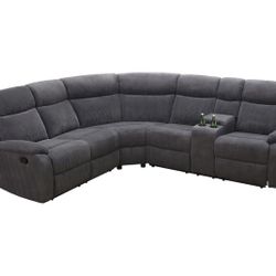 Gray Chenille Microfiber Fully Reclining Sectional Couch 