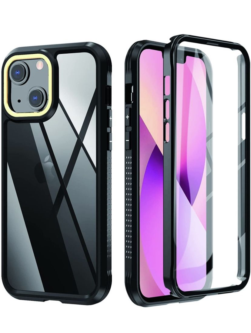 New iPhone 13, Full Body Protective Cover with building Screen Protector Shockproof Clear/Black Case