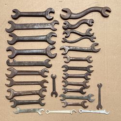 Vtg. Group of Wrenches S-Shaped Maxwell 3 + 4  Antique Automobile Primitive Hand Tools Barcalo-Buffalo, Bonaloy, Bonney 