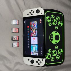 nintendi switch oled 4 games plus case no charger  