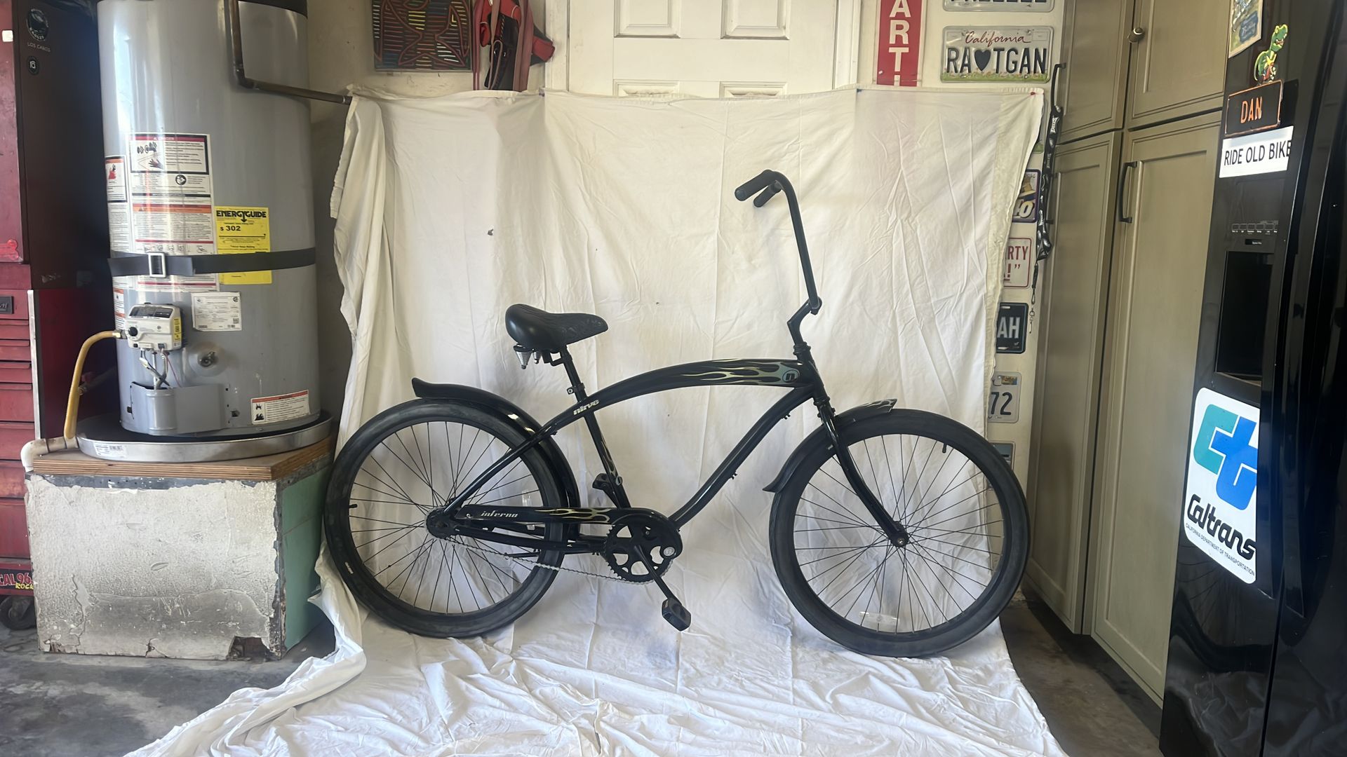 NIRVE brand INFERNO edition 26” single speed, coaster Brake beach cruiser, bicycle ready to ride