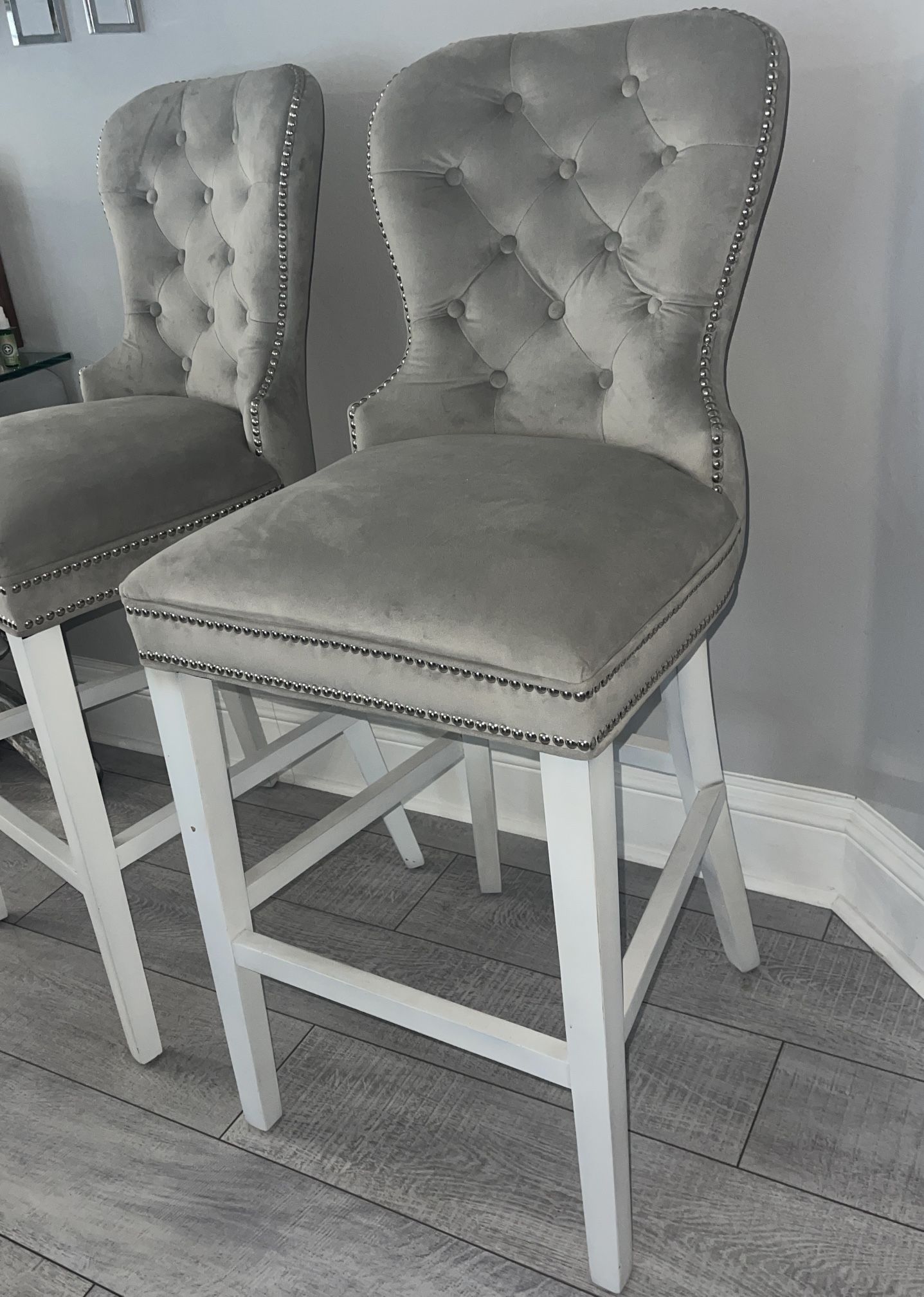 2 Bar Stools - Gray Velvet