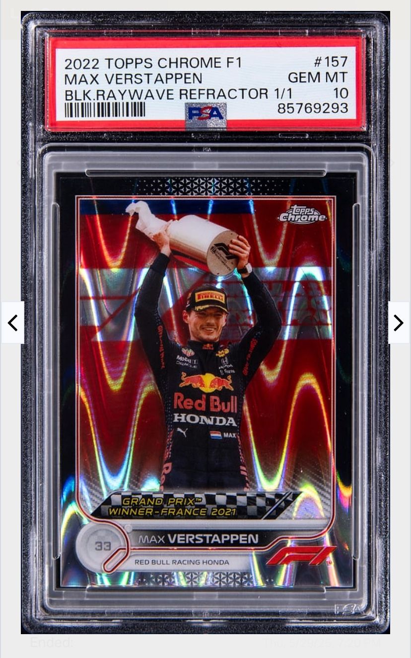 Max Verstappen 2022 Topps Chrome F1 1/1 Black Raywave PSA 10