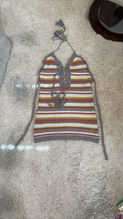 Striped Knit Halter Top dress crochet gray white mint orange brick red  new  small from The Boutique Swim Coverup  very short 