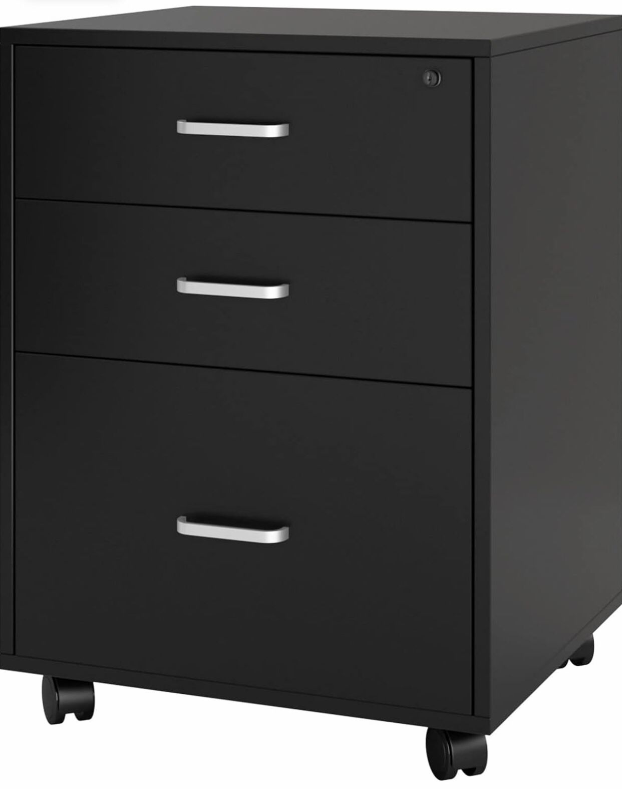soges 3 Drawer Mobile File Cabinet, Rolling Filing Cabinet, Home Office Lockable Pedestal File Cabinet, Under Desk Cabinet on Wheels, 10CZSSFC04BK
