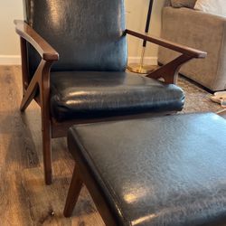 Mid Century Modern Wood Chair With Ottoman