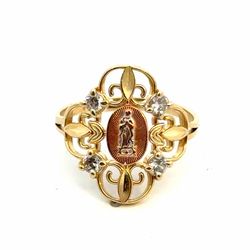 Woman’s Ladies 14k Tri Toned Rose White Yellow Gold CZ Cubic Zirconia Our Lady Of Guadalupe Ring Size 6.5 GP3128799