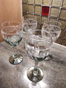 Vintage Etched Wine Glasses