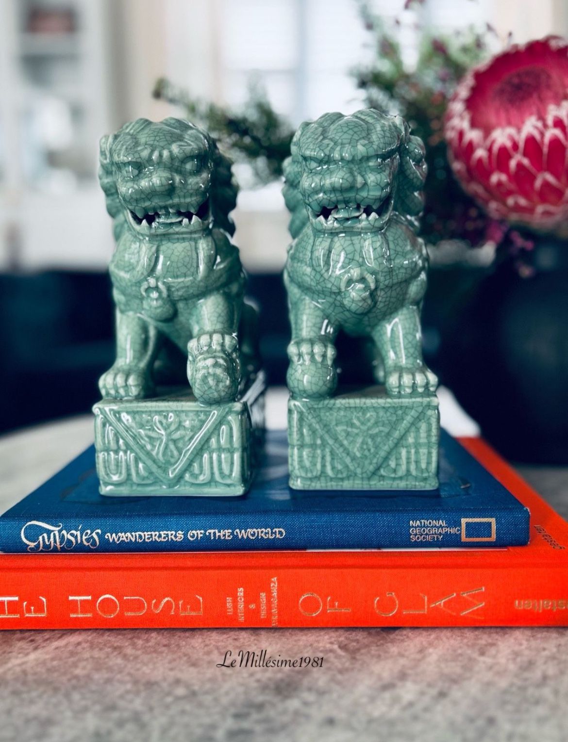 Vintage Porcelain Foo Dog Book Ends | Seymour Mann