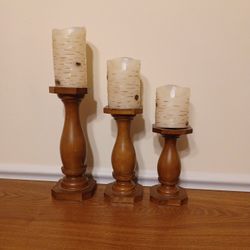 Candlestick Pillars w/Flickering Birch Bark Candles