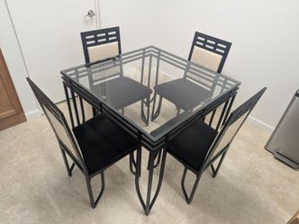 Glass Top Dining Table Set with 4 Chairs