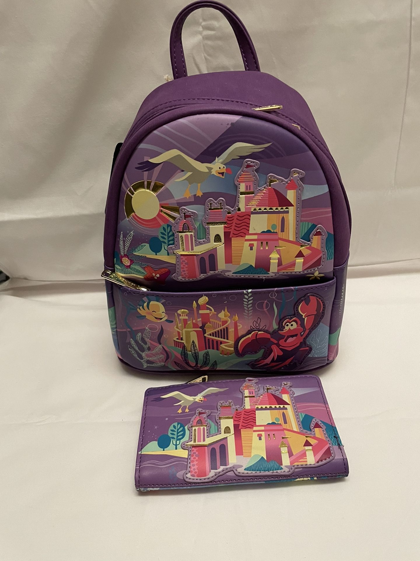 Loungefly Little Mermaid Ariel Castle Series Mini Backpack/Wallet Set NWT