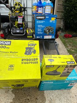 Trailer with 2 Ryobi pressure washers & entire set up !!!