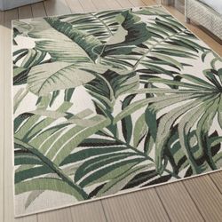 Area Rug 5x8, Outdoor, Tropical Palm Trees Green