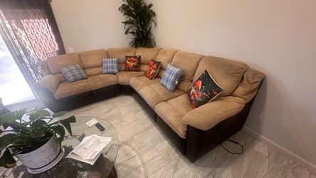 Large Tan Sectional Sofa with Recliner