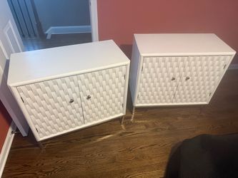 Set of 2 White Textured Storage Cabinets