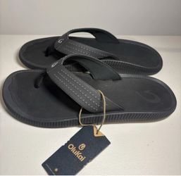 NWT OluKai Ulele Black Flip Flop Men’s Sandals Size 14