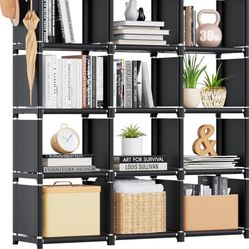 Mavivegue Book Shelf, 12 Cube Storage Organizer, DIY Bookcase, Metal Bookshelf,Tall Book case for Bedroom, Living Room,Office,Closet, Black Cubicle Ra