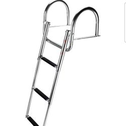 Stainless Steel in-Board 3 Step Pontoon Boat Ladder Telescoping Boat Swim