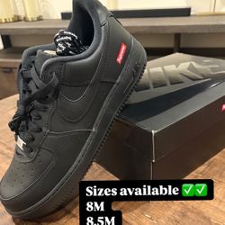 Supreme air force 1 black Sizes 8M, 8.5M, 9M, 10M, & 10.5M