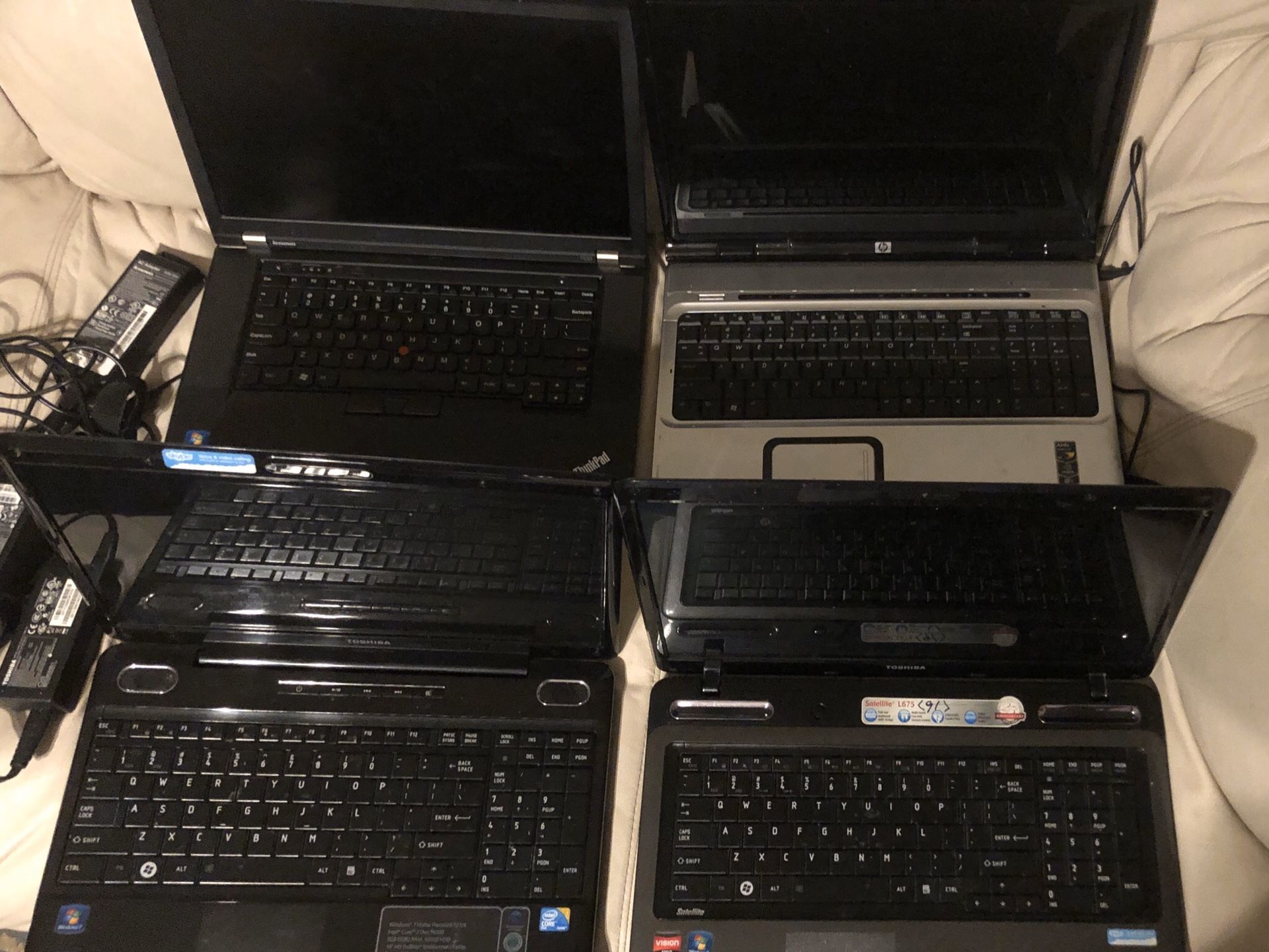 Laptop computer (price for each laptop) Toshiba , HP, Lenovo T530 Thinkpad.(Hp pavilion dv9000+)