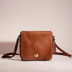 COACH Designer Vintage Companion Flap Tan Brown Leather Crossbody Bag Purse