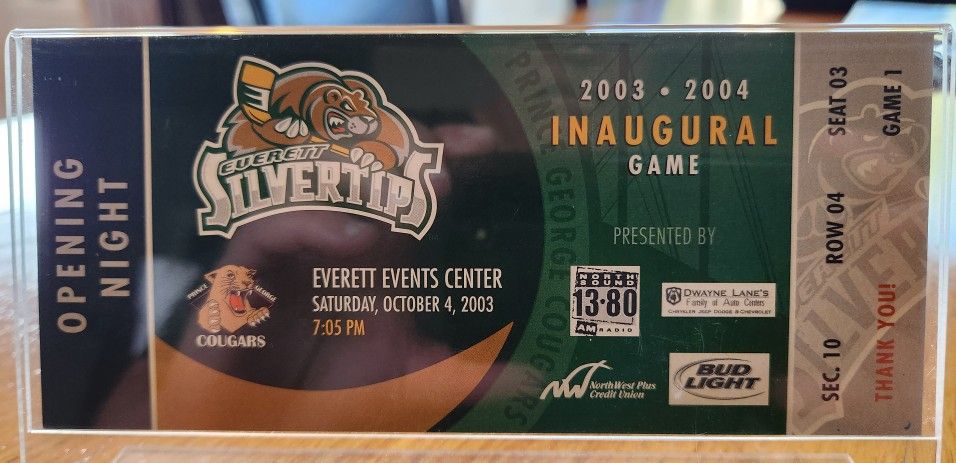 Everett Silvertips Inaugural Game Commemorative Ticket 