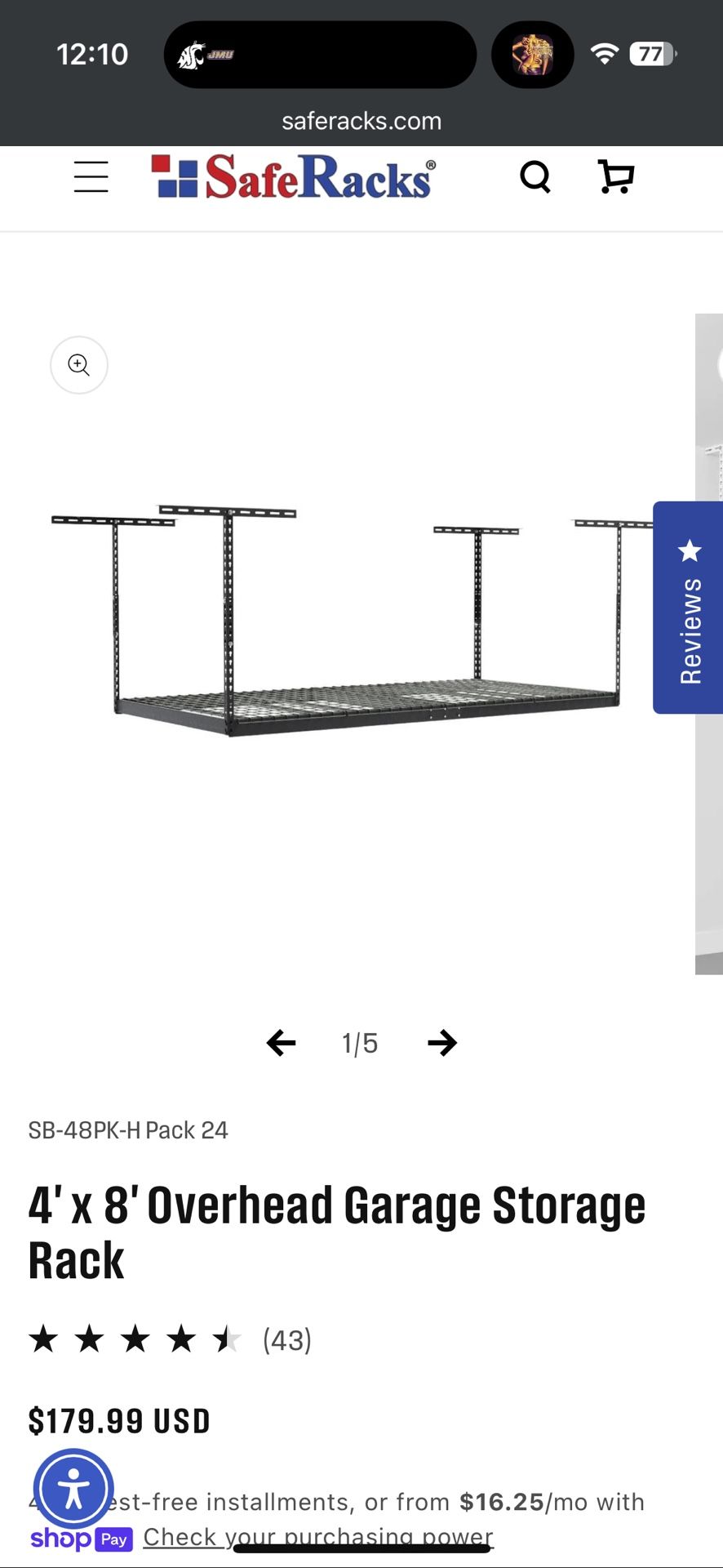 Safe Racks 8 Ft X 4ft Overhead Garage Storage Rack
