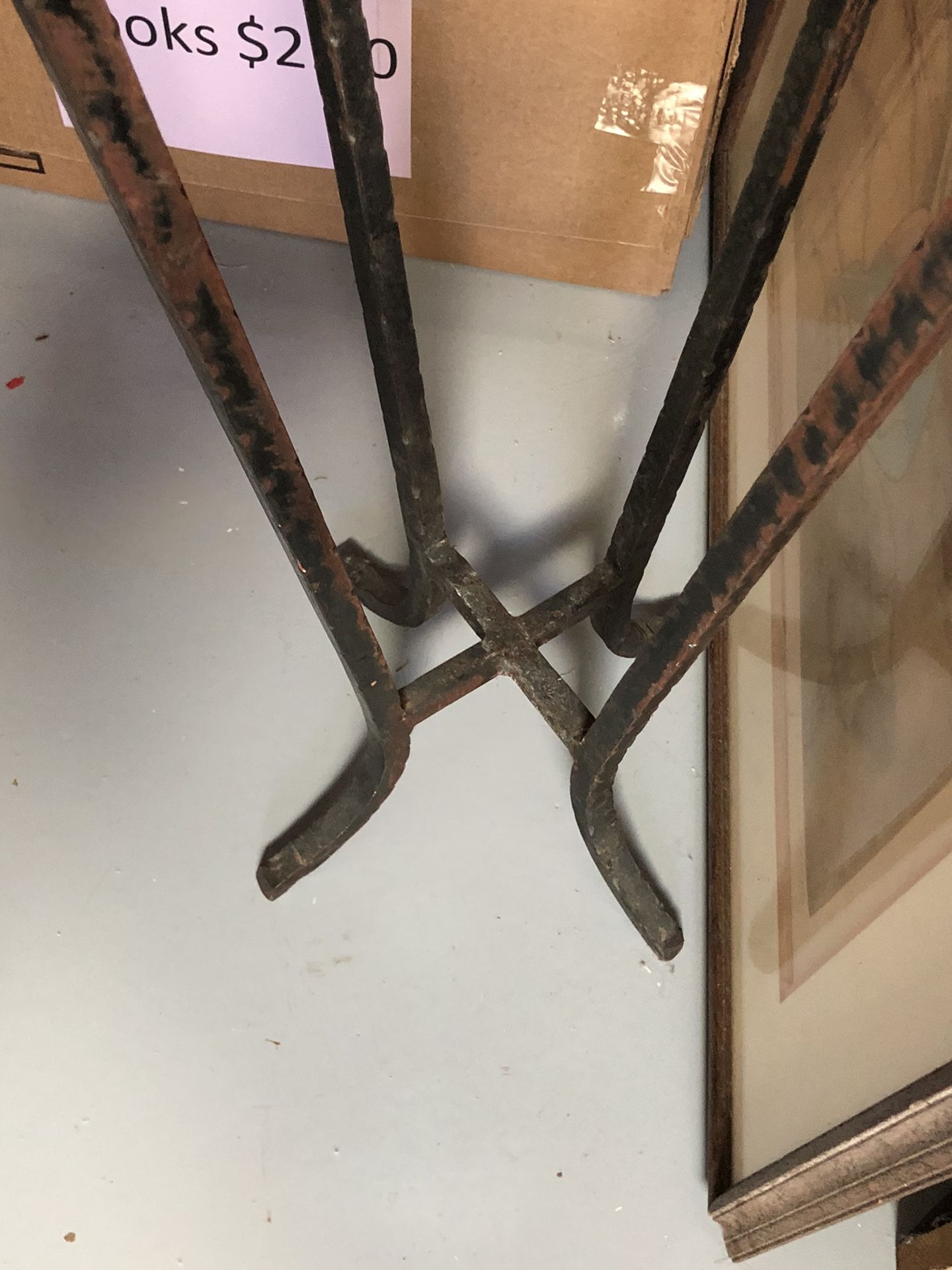 Tall Wrought Iron / Tile Plant Stand with Iridescent Glass Bowl Heavy