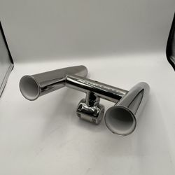 Single Rail Mount with 2 Tubes Rocket Launcher Fishing Rod Holder, 1" or 1.25", Stainless Steel