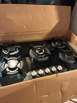 5-Burner Gas Cooktop Black Glass