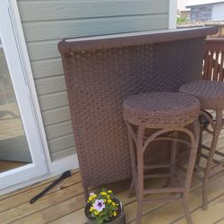 Bar Table With Glass Top And Glass Shelves And Two Chairs 