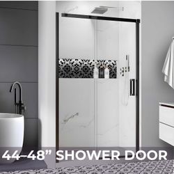 44–48” Sliding Shower Door Black | 5/16” Tempered Glass Frameless | Modern Bathroom Upgrade