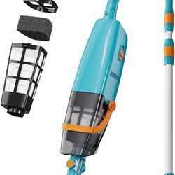 LVKE L2 Cordless Handheld Pool Vacuum For Above Ground Pool With Telescopic Pole, Strong Suction Power, 1H Runtime, High-Efficiency Screen & Fine Spon