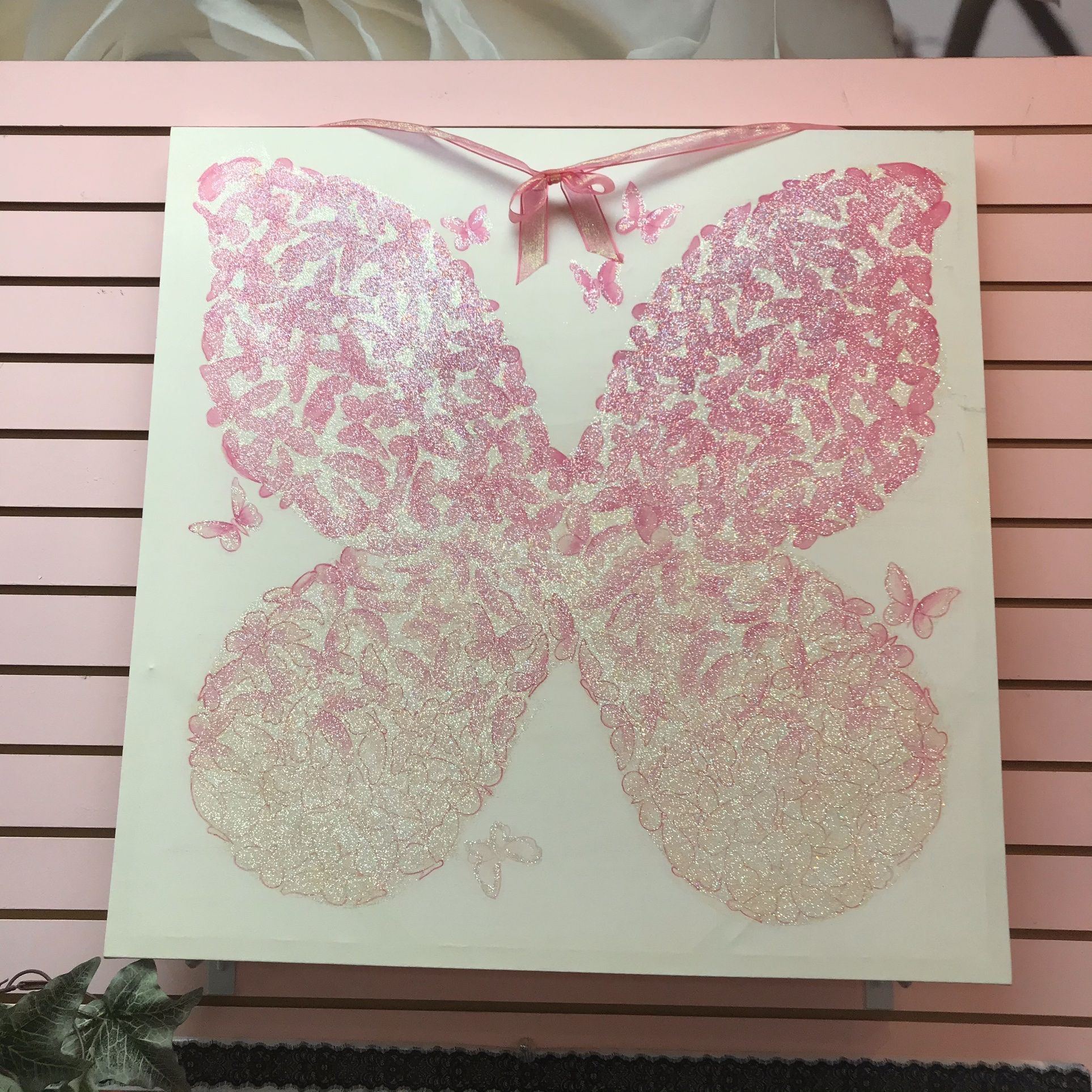 Pink Glitter Butterfly Canvas With Pink Ribbon Hanger 30x30 Pre Owned $20 Sterling Pick Up