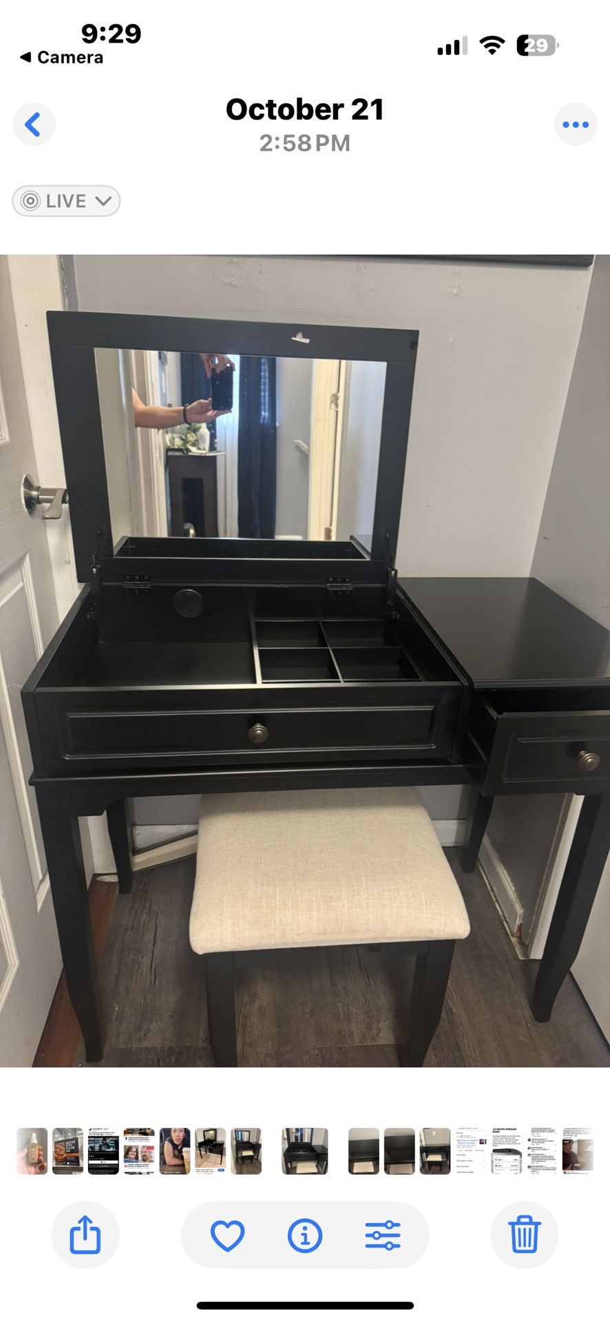 Wood vanity with stool