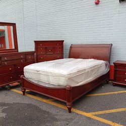 Solid Queen Size Bedroom Set With Mattress Good Condition 