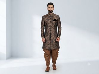 Men's Brocade Sherwani Set with Dhoti Pants