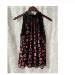 Ramy Brook Black Pink Floral Halter Top Size s