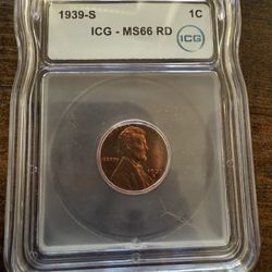 1939-S Lincoln Wheat Penny graded ICG MS66 RD