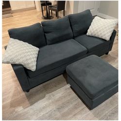 Gray Couch With Ottoman