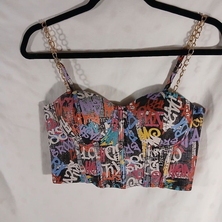 BRAND:SAY WHAT GRAFFITI CORSET; SIZE S.