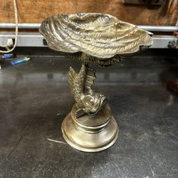 Antique Painted Bronze Italian Serpent Shell Dish Bowl