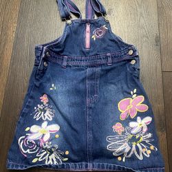 Girls Flower Jean Jumper Dress Size 6 #1