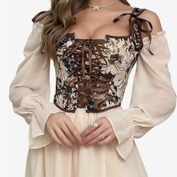 LARGE Vintage Corset Tank Tops for Women Victorian Floral Renaissance Overbust Bodyshaper Lace Up Crop Top